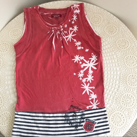 Chipie Girls Tank Top With Asymmetrical Print & Stripes at hemline Size 12 - Picture 1 of 7